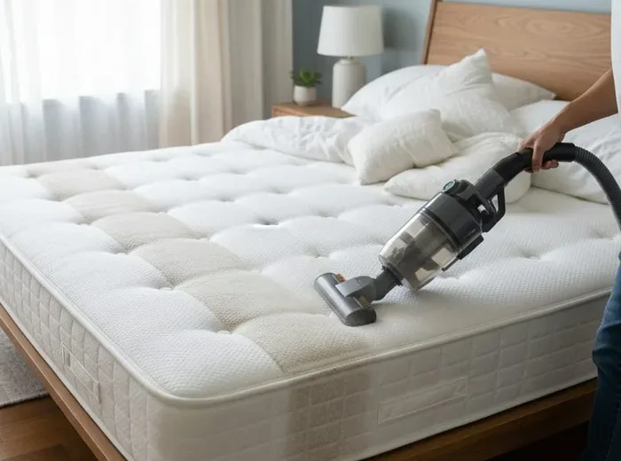 Mattress deep-cleaned with an extraction tool