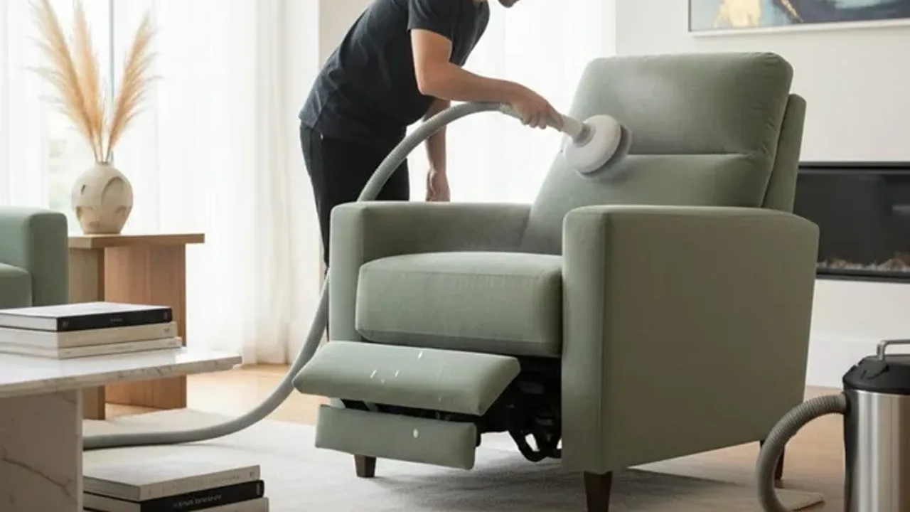 Fabric recliner deep-cleaned by hand