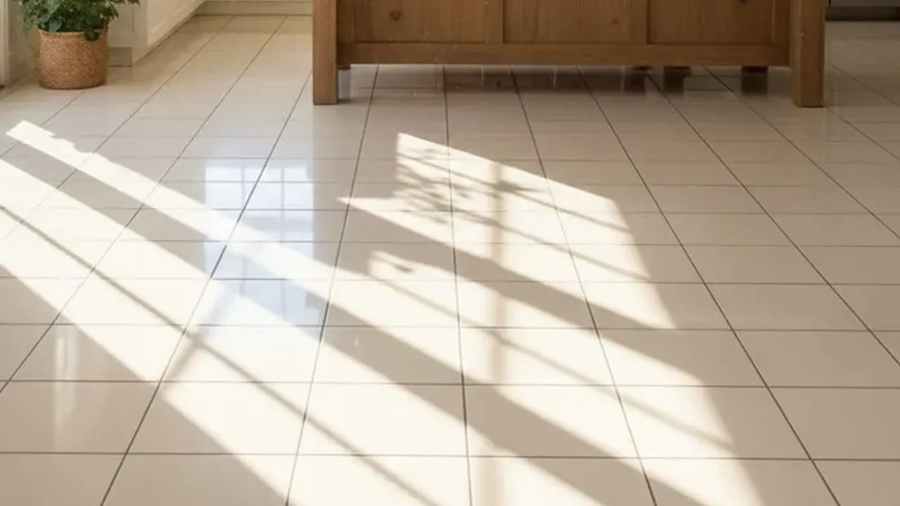 Bright tiled room with an even clean floor finish